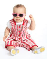Cute baby girl portrait wearing sunglasses