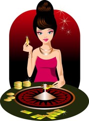 Naklejka premium kasyno. Ilustracja kobiety w kasynie.