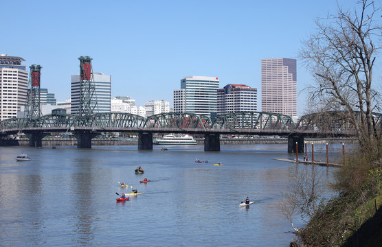 Kayaks & Portland OR., skyline.