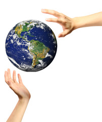 conceptual image of a big globe on hands