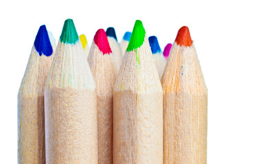 Set of wooden color pencils on a white background