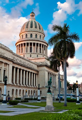 The Capitol building and gardens in Havana, Cuba at sunset