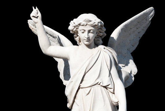 Young angel isolated on black with clipping path