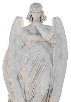 Statue of a beautiful female angel isolated on a white backgroun