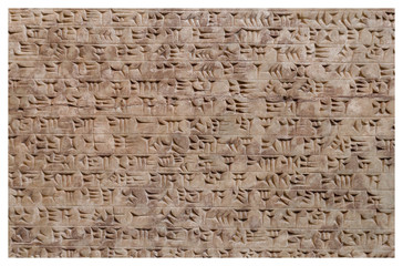 Ancient assyrian clay tablet with cuneiform writing - obrazy, fototapety, plakaty