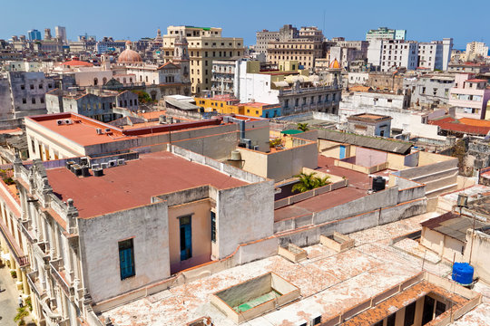 Top view of the roofs and buildings of Old Havana