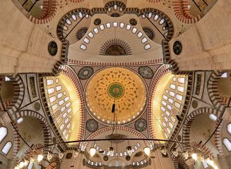 Ceiling and Dome of the Suleymaniye Mosque in Istanbul, Turkey