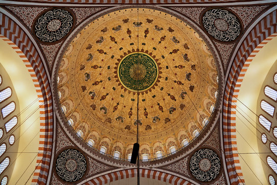 Painted dome of the Suleymaniye Mosque in Istanbul, Turkey