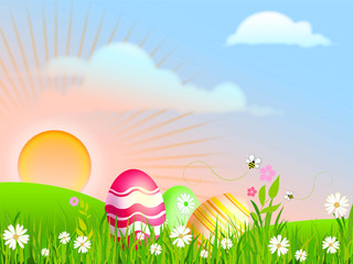 paesaggio con uova di pasqua