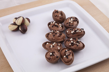 Chocolate Easter eggs, filled with chocolate mousse