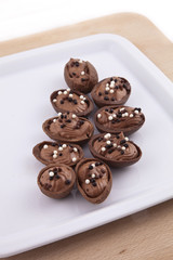 Chocolate Easter eggs, filled with chocolate mousse