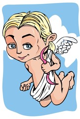 Cartoon cupid with bow and wings