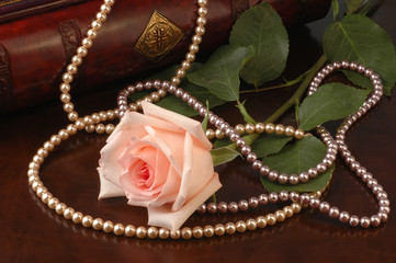 pink rose and pearl beads