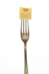 Emmentaler piece on fork.