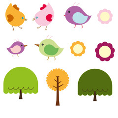 Cute birds and trees