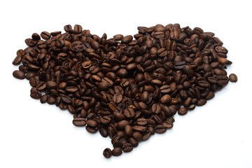 heap of coffee crops in heart shape