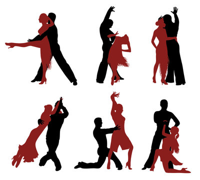 Set of silhouettes of a dancing couple.