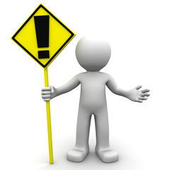 3d character with yellow ALERT sign