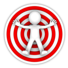 3d character lay down on a big archery target