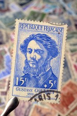 timbres - Gustave Courbet - 15 francs + 5 francs - philatélie France