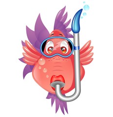 Pesce Cartoon con Maschera Sub-Funny Fish with Mask-Vector