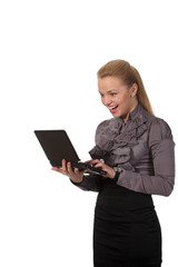 Enthusiastic businesswoman with a notebook