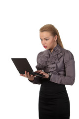 Surprised businesswoman with a notebook