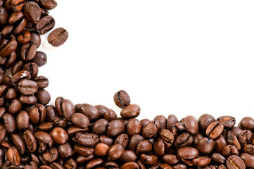 Coffee beans on the white background with copy space