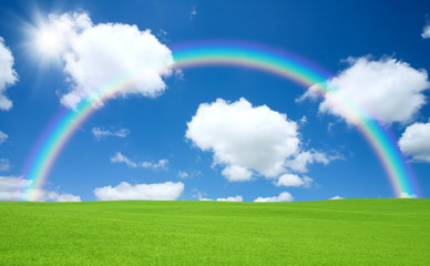 Green field and rainbow