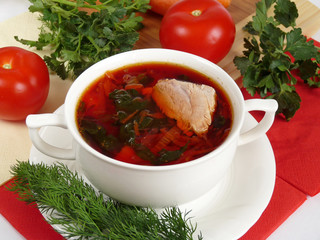 A delicious soup in meat broth