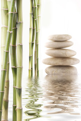 Fototapeta na wymiar canne di bambù con pietre