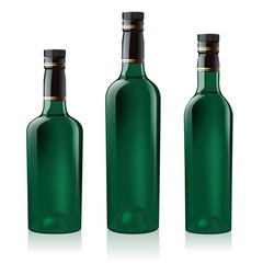 Set of green wine bottle
