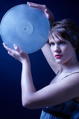 girl with gramophone record