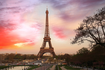 Naklejka premium Eiifel Tower against sunrise, Paris, France