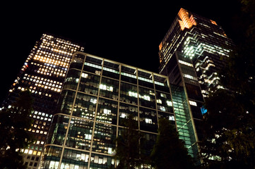Canary Wharf at night. London, UK