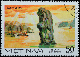 VIETNAM - CIRCA 1980s:  stamp - sailing boat on sea channel
