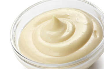 homemade mayonnaise on white background
