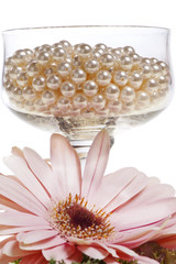 White pearls in crystal glass