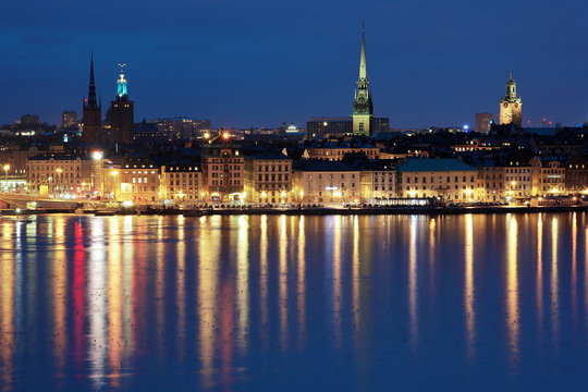 Evening view of the Gamla Stan in Stockholm, Sweden