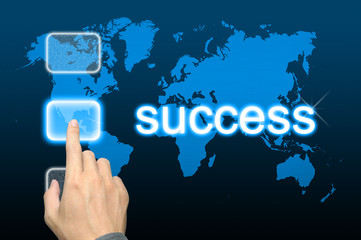 businessman hand pressing success button