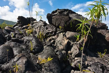 Papier Peint photo Lavable Volcan paysage chaotique de laves volcaniques refroidies, Réunion