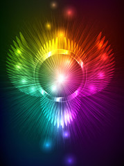 Abstract neon background with wings. A vector neon illustration.