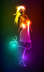 Obraz na płótnie Canvas Hand-drawn fashion model from a neon. Vector illustration. A lig