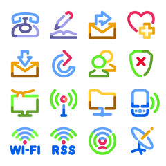 Communication icons. Color contour series.