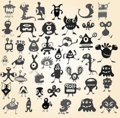 Many cute doodle monsters