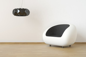 Interior design with minimal modern furniture in white and black