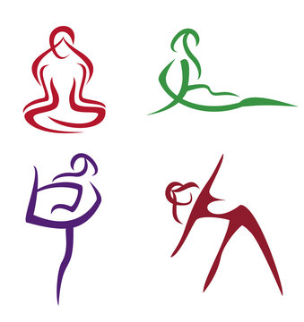 Yoga poses  symbols set in simple lines part3
