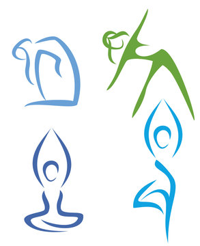 Yoga poses  symbols set in simple lines part2