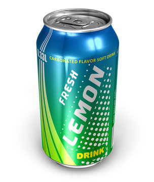 Lemon soda drink in metal can