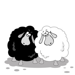 Cartoon sheep. Black and white. Vector illustration.